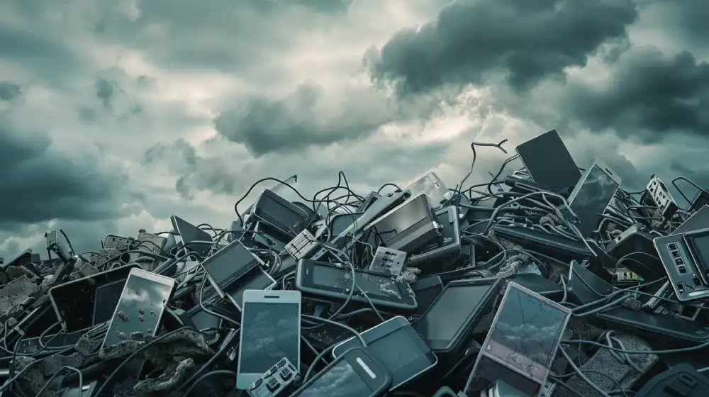 photo d'une pile de déchets électronique recyclage smartphone