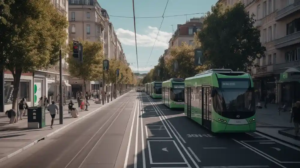 photo de routes avec voies partagées pour les pietons, vélos et transports en commun