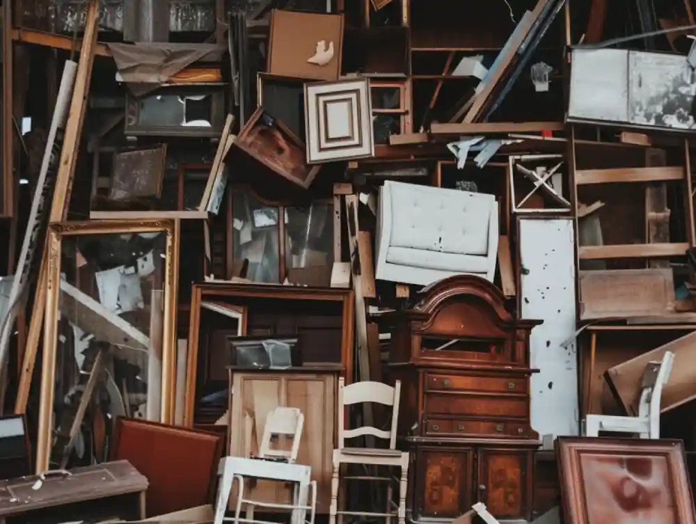 illustration de la fast déco, photo de meubles en bois dans une déchetterie